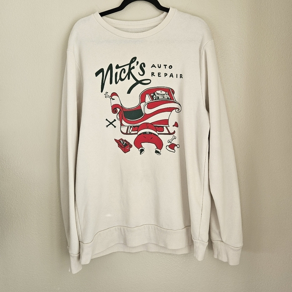 Old Navy Nicks Auto Repair Christmas Holiday Crewneck Sweatshirt Sz XLT - Picture 1 of 13